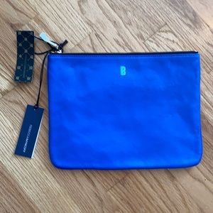 Rebecca Minkoff royal blue leather clutch. NWT. “B” monogram.